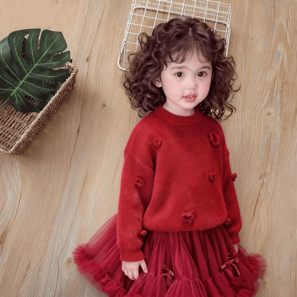 Girls' faux mink sweater - new  winter collection: warm, thick knit top for kids, soft and cozy knitwear for girls