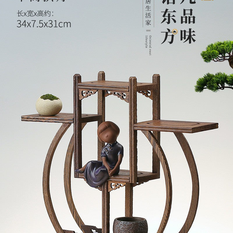 Solid wood teacup rack Chinese Bogu rack storage box table rack Pu'er teapot stove tea set accessories
