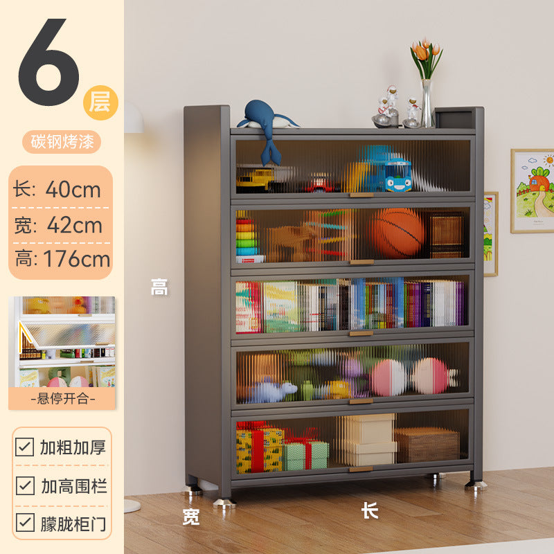 Steel bookcase with door Children's bookshelf Dust-proof locker Household display cabinet Bedroom floor rack Storage cabinet