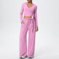 New arrival: solid color double-sided brushed fleece drawstring long-sleeve tank top three-piece set - perfect for sports, running, fitness, and yoga