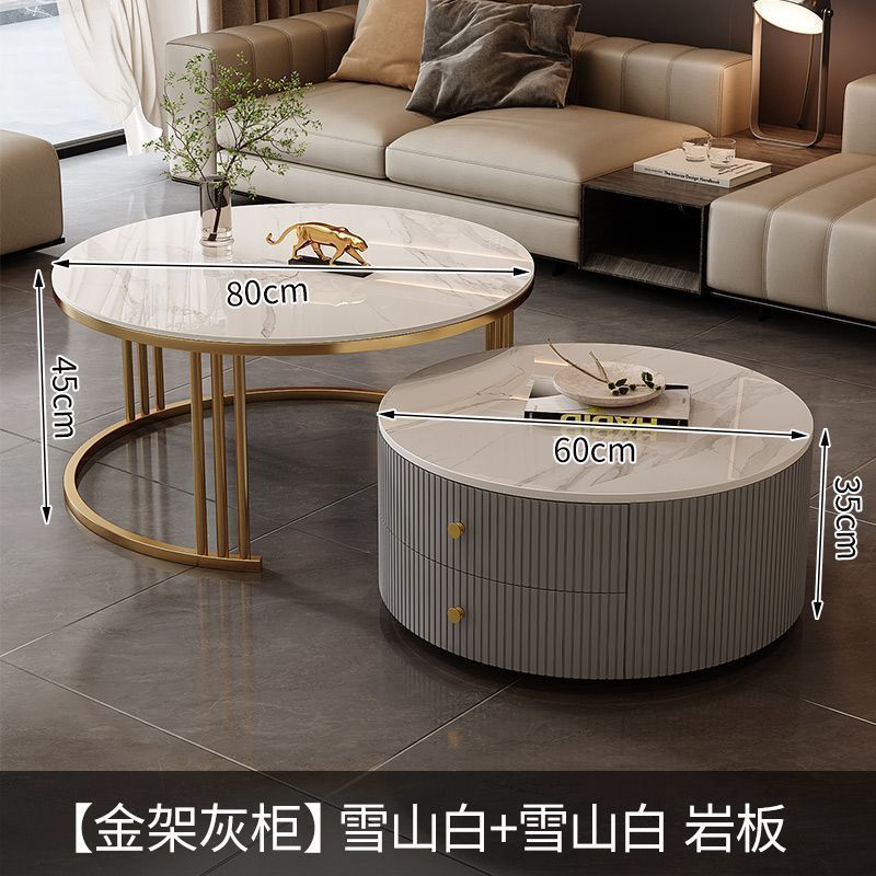Rock slab coffee table modern casual solid wood round small apartment coffee table living room accessible luxuryfor home normcore folding marble