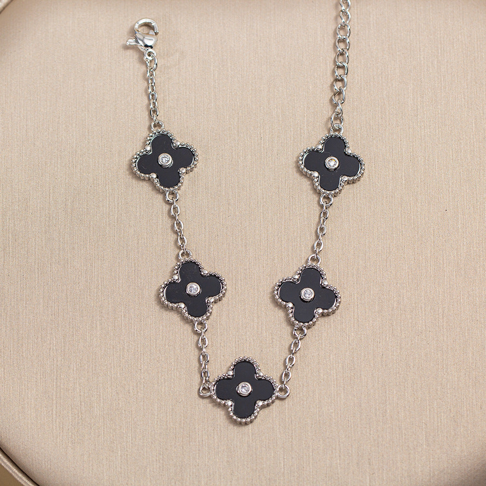 [copper inlaid with zirconium] fashionnew arrival exquisite four-leaf clover bracelet jewelry suitelegant necklace for women four-piece jewelry set
