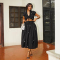European and american cross-border women's fashion:  summer new arrival - elegant sweet v-neck drawstring polka dot cropped maxi dress