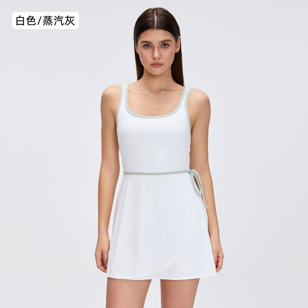 Summer sports dress for women with chest pad, breathable back, yoga skirt, fashion tape fitness tennis skirt d26041