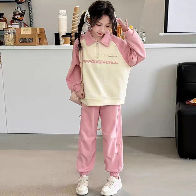 Girls' spring/autumn fashion set: stylish two-piece outfit for older girls - trendy sweatshirt and popular jogger pants