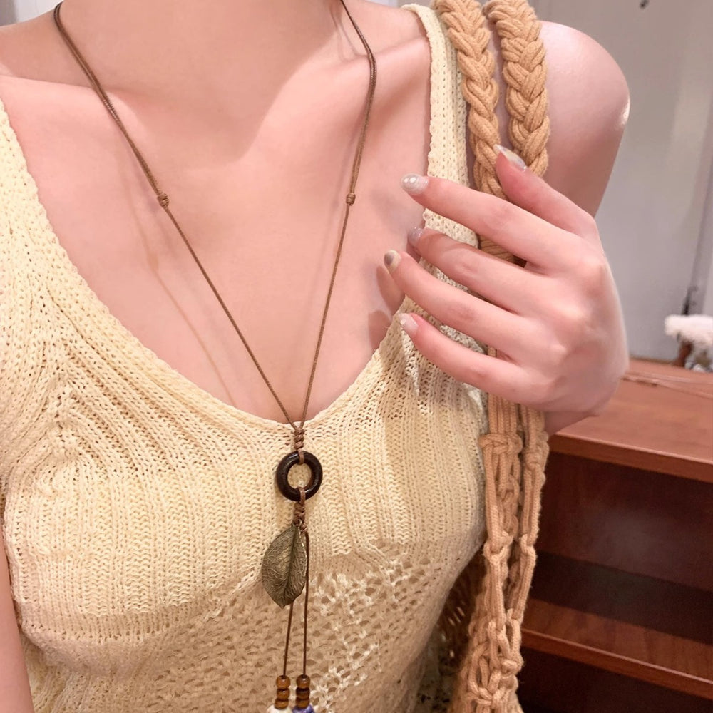 Beach vacation new chinoiserie zen ceramic pendant necklace women's bohemia ethnic style long accessories lanyard