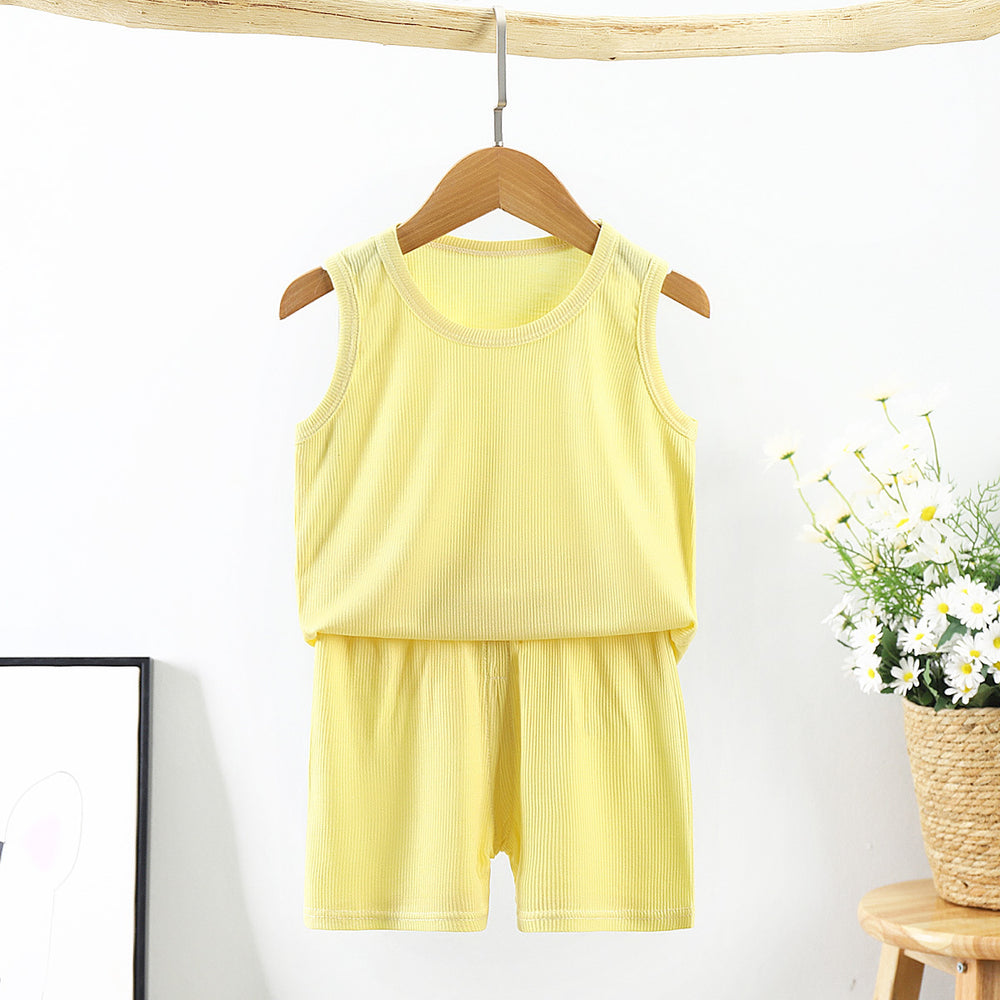 Kids vest suit summer ice silk shake cotton pajamas for boys and girls facial mask t home clothes baby shorts air conditioning clothes