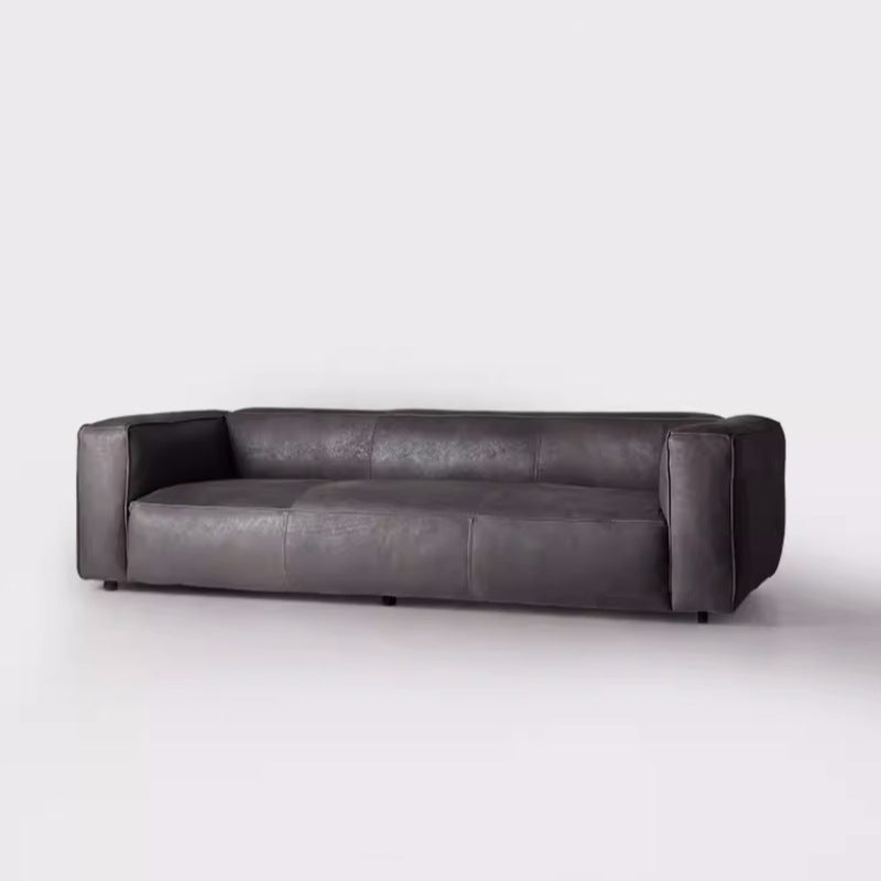 Wabi-sabi style nordic cream light luxury retro style brown straight row living room modern simple french technology cloth leather sofa