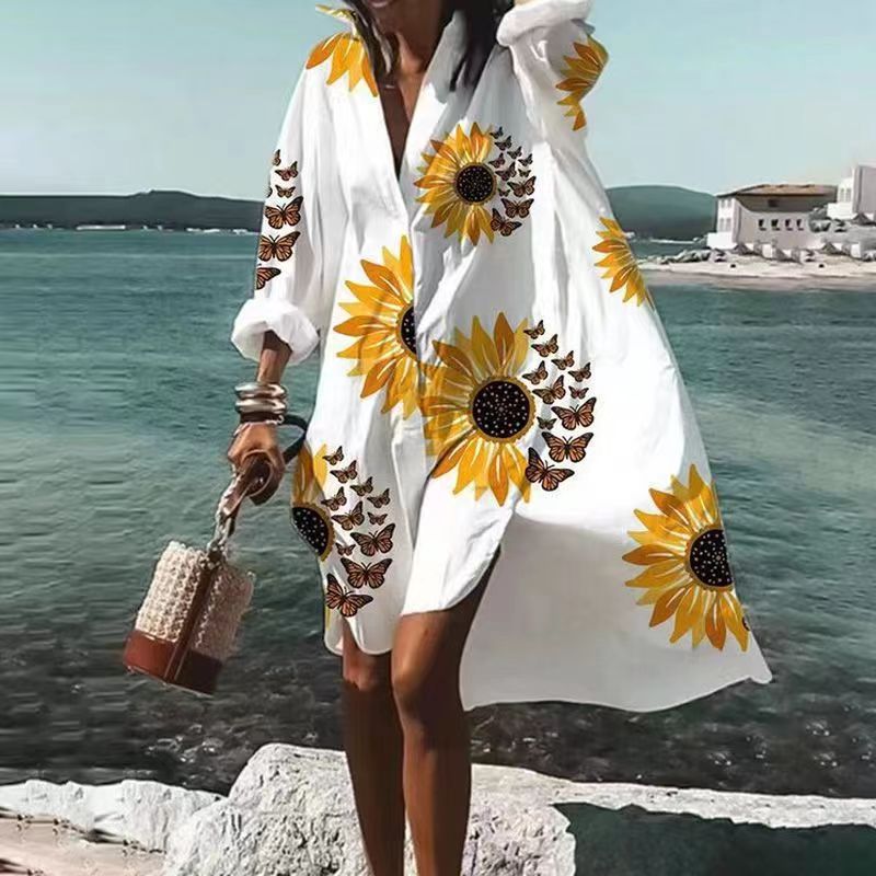 exportfashionplus size women's loosenew arrivaldigital printinglong sleeves lapel shirtdress