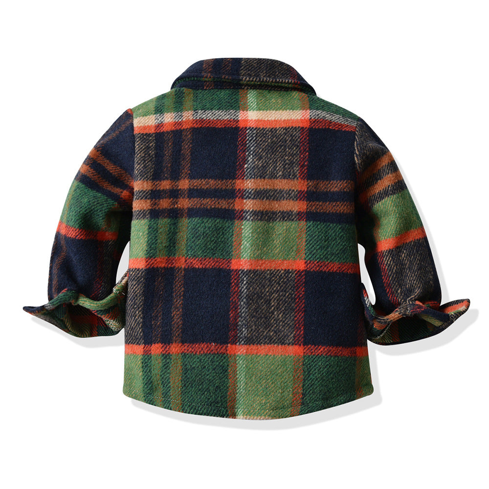 Japanese and korean style children's shirts - new export collection: kids' shirts, turn-down collar, boys' plaid long-sleeve flannel shirt