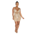 C6257 cross-border   fashion women's rhinestone mesh cami sleeveless mini dress
