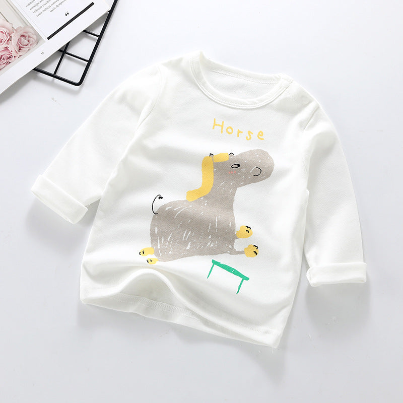Boys' and girls' long-sleeve t-shirts, 100% cotton undershirts, spring and autumn styles, infant and toddler thermal underwear, baby tops, kids' and infant clothing