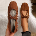 Lazy plus sizeflatsfemaleautumnew arrivalpleated suede bowscross-border exportflatscasualflats
