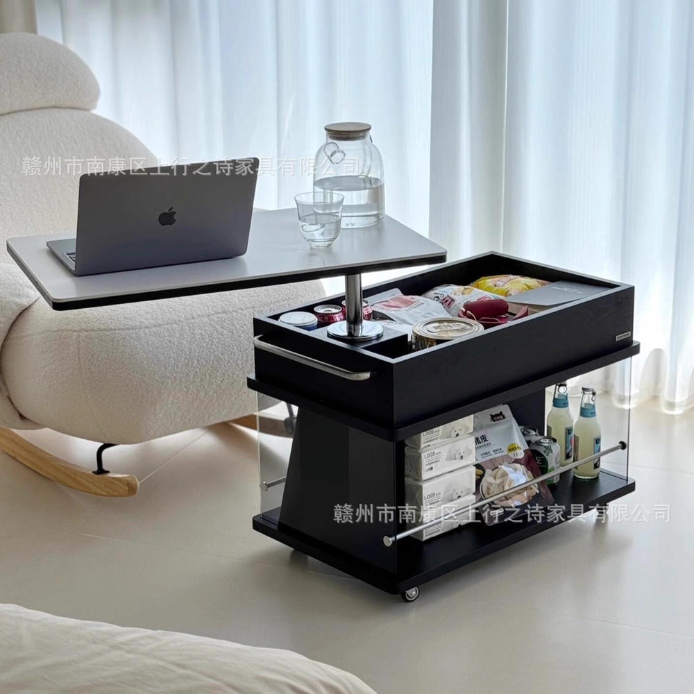 Vintage solid wood coffee table - high-end living room accent, perfect for small spaces - lift-top, mobile side table with sofa storage and shelves