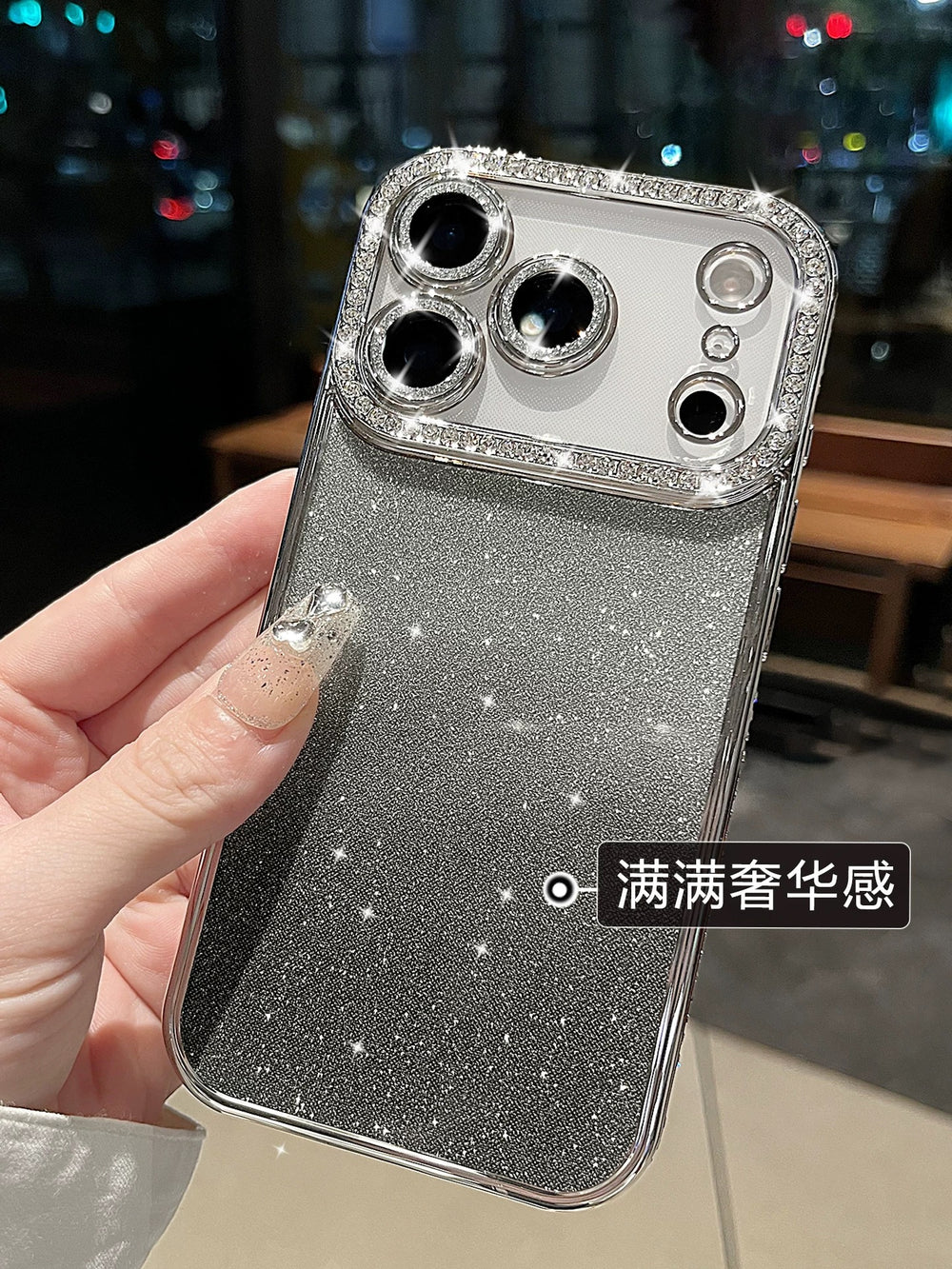 Premium rhinestone-embellished frame case for iphone 17 pro max - orange phone case, apple 15 gradient glitter full coverage