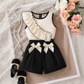 cross-border girls' fashion set: european & american style ruffle-trim top + bowknot shorts two-piece outfit