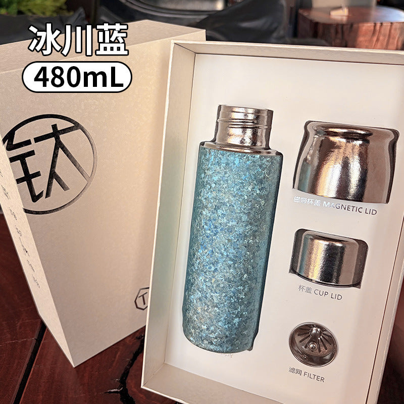 New arrivalclassy pure titanium thermos cup accessible luxury magnetic pure titanium cup high appearance tea water separation gift box titanium cup wholesale