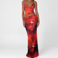 european and american cross-border women's fashion: new autumn casual versatile printed v-neck tank top and maxi skirt set
