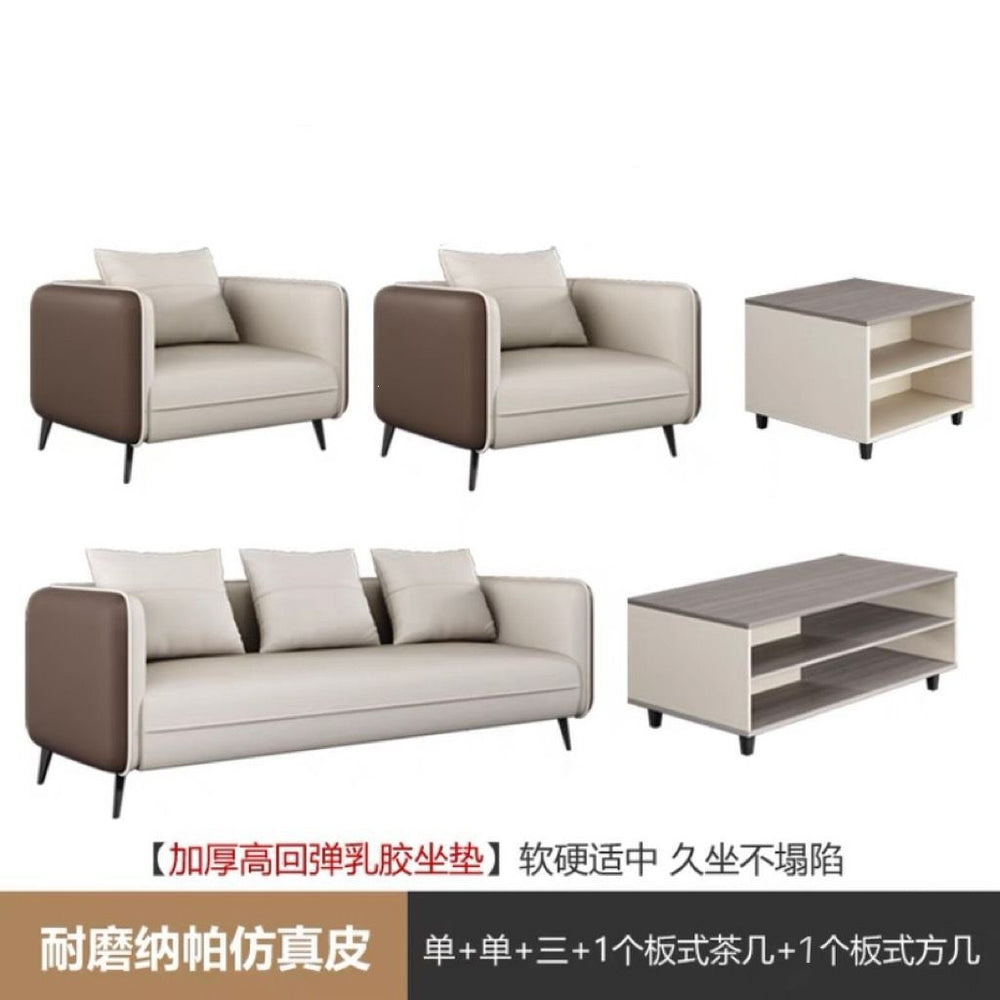 Business reception area, meeting & negotiation zone, executive office: genuine leather office sofa & coffee table set with latex cushion accessories