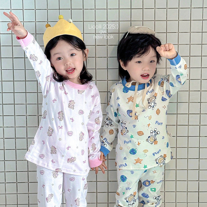 Kids' thermal underwear set - baby pure cotton class a warm innerwear for boys and girls - autumn and winter home wear pajamas