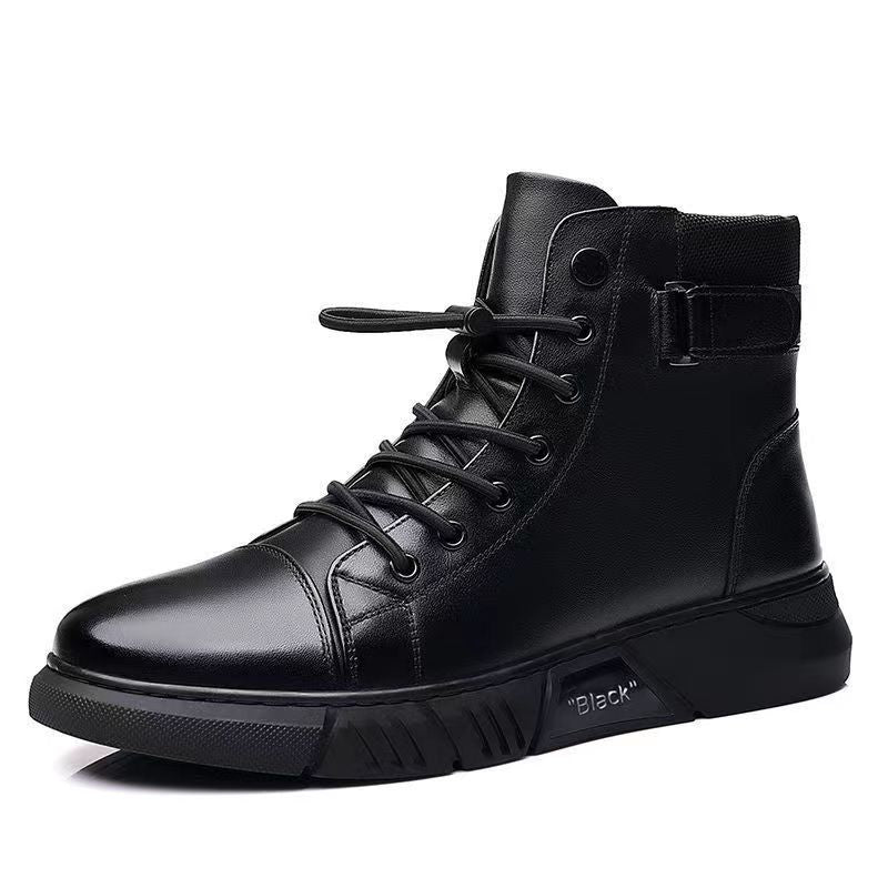 Men's winter warm cotton shoes - fleece lined, non-slip, casual high-top cotton shoes for men, elderly cotton shoes, men's leather cotton shoes for seniors