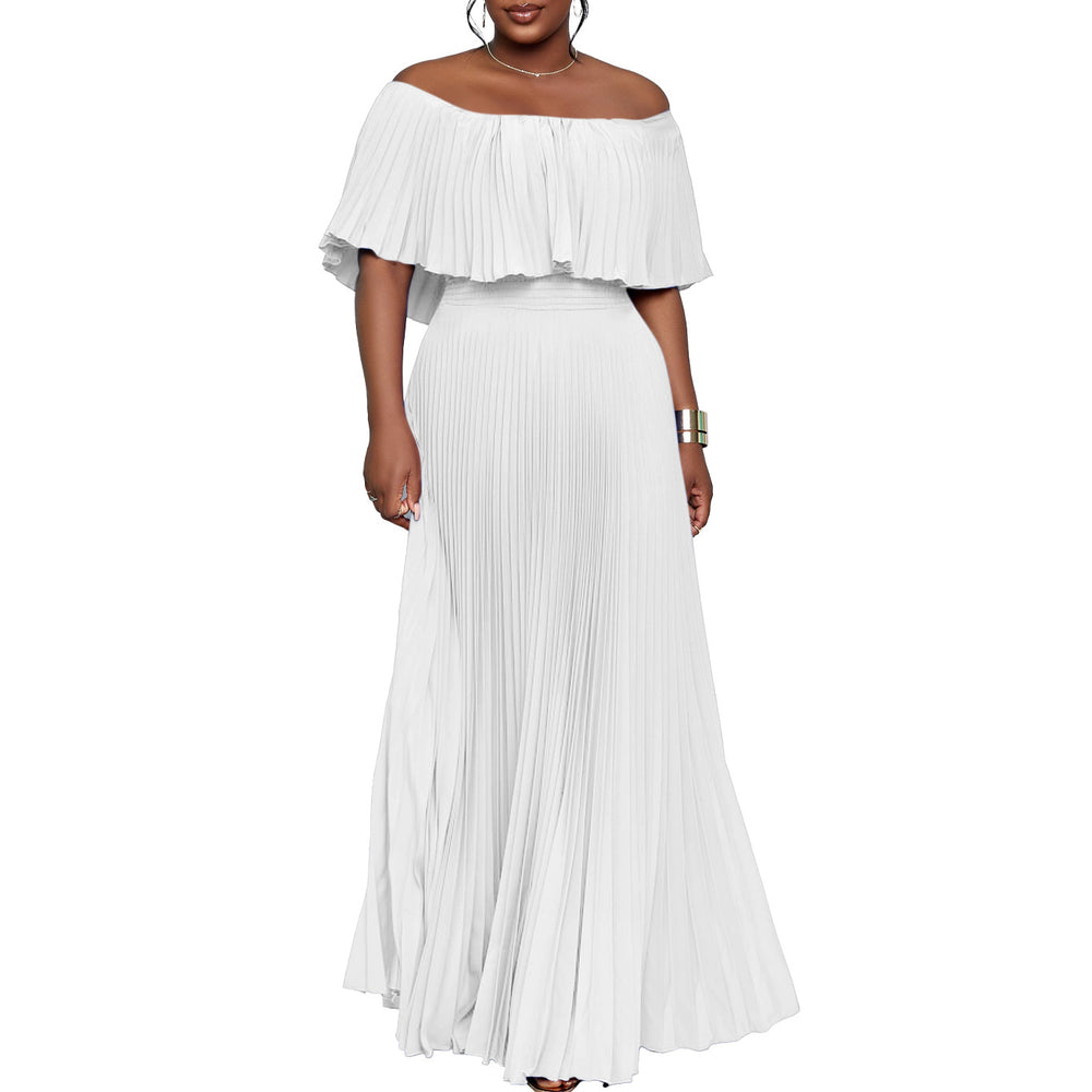 C8594  foreign trade women's new sexy off-the-shoulder pleated maxi dress - european and american style