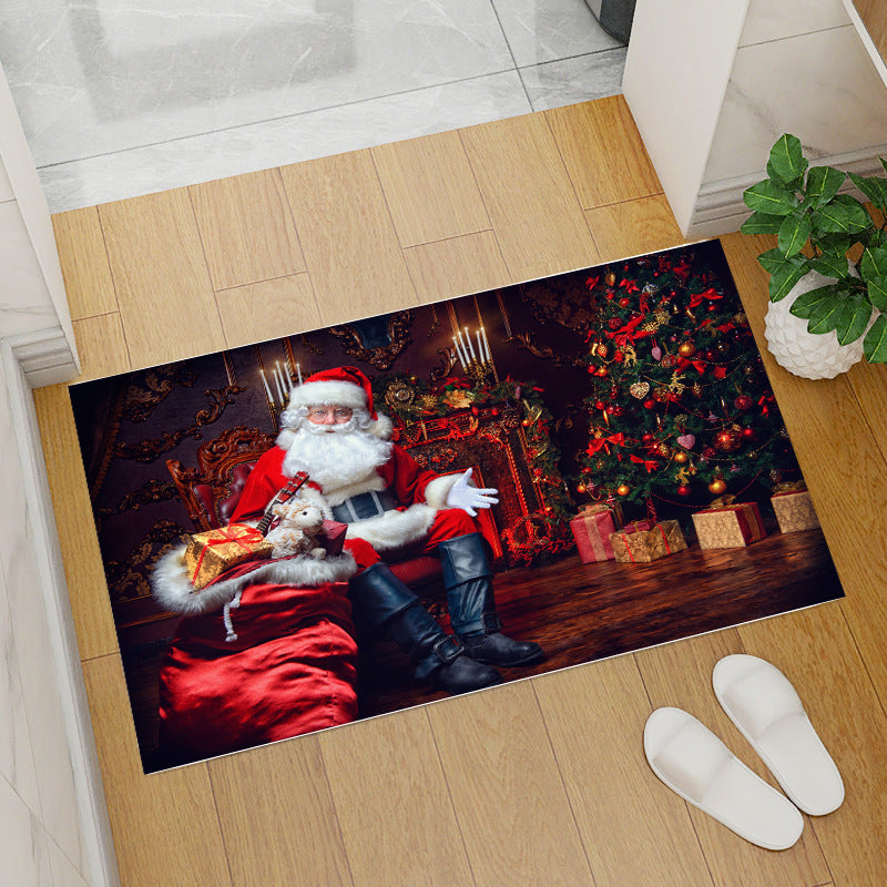Red christmas floor mat - santa claus & christmas tree coral fleece entrance mat for home & bar