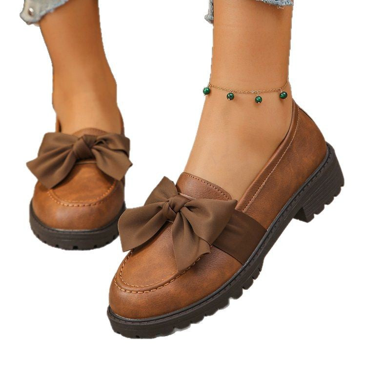 plus sizeexportnew arrival small leather shoes for women thick heel thick solepreppy british style bows loafers wholesale