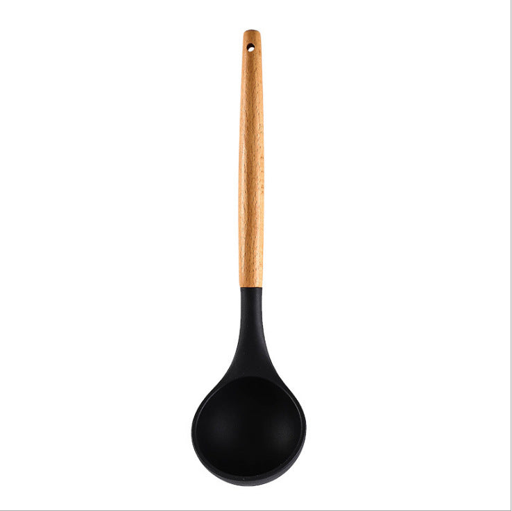 in stock silicone kitchenware for home non-stick pan cooking spatula baking colorful wooden handle kitchen supplies