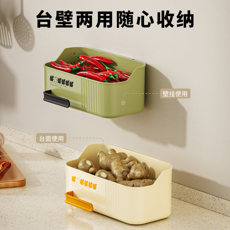 Kitchen rack, onion, ginger, garlic storage box, suction cup wall hanging, ginger, garlic storage artifact, no punching, hanging basket for dishes