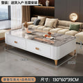 【no installation needed】130 modern grey marble top coffee table with white cabinet and gold airplane leg design