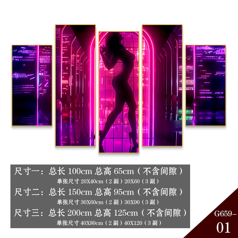 Bar clear bar wall decoration painting KTV box private room atmosphere decoration mural neon lights beautiful woman back painting