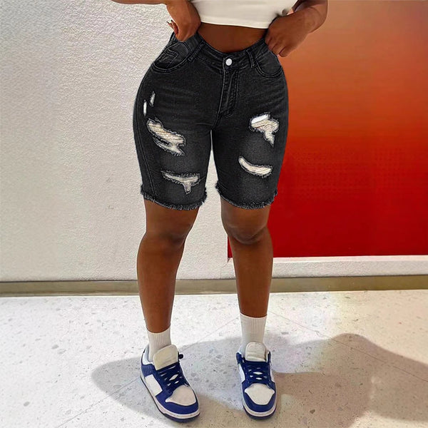 European and American washed ripped cotton women's denim shorts