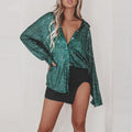 spring/summer new european and american style sequin top, collared long sleeve cardigan, basic cross-border women's blouse jacket