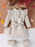 European and american autumn/winter style ins-inspired girls' textured crinkle striped flutter sleeve princess dress with matching bag - cross-border exclusive