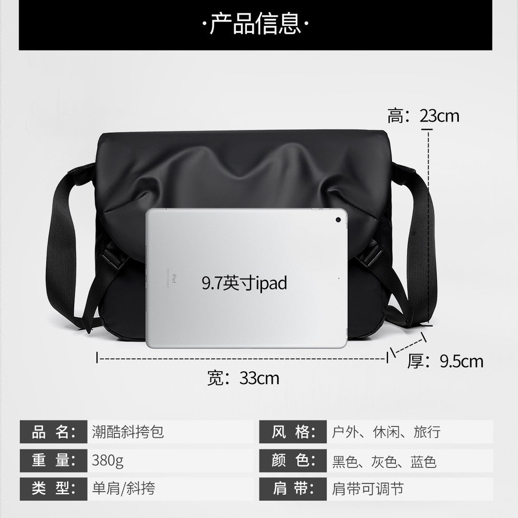 Cross-border messenger bag men's functional messenger bag leather film waterproof casual shoulder messenger bag men's bag new large
