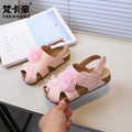 Vancahao niche style design fish mouth birkenstock shoes  summernew arrivalgirl small flower cork sandals beach shoes