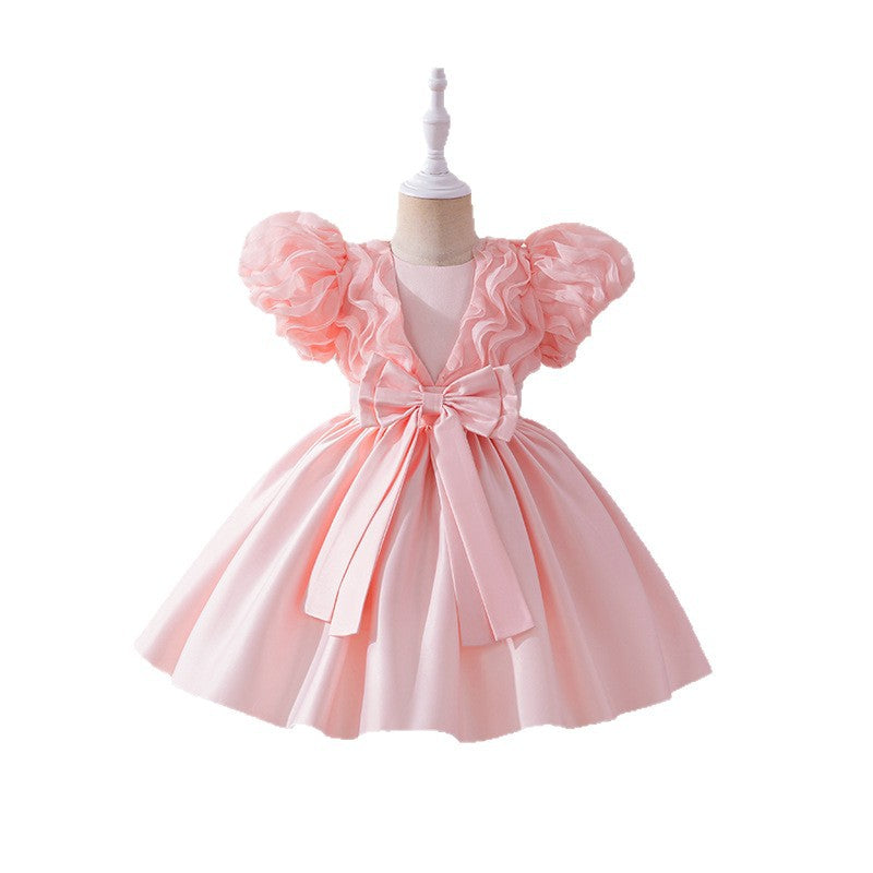 Girls' high-end satin princess dress - perfect for runway shows, children's hosts, competitions, piano performances, and stage events