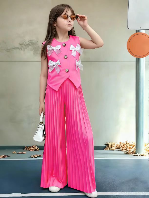 new european and american style girls' suit vest top + wide-leg pants - european and american cross-border children's outfit set