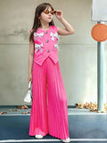 new european and american style girls' suit vest top + wide-leg pants - european and american cross-border children's outfit set