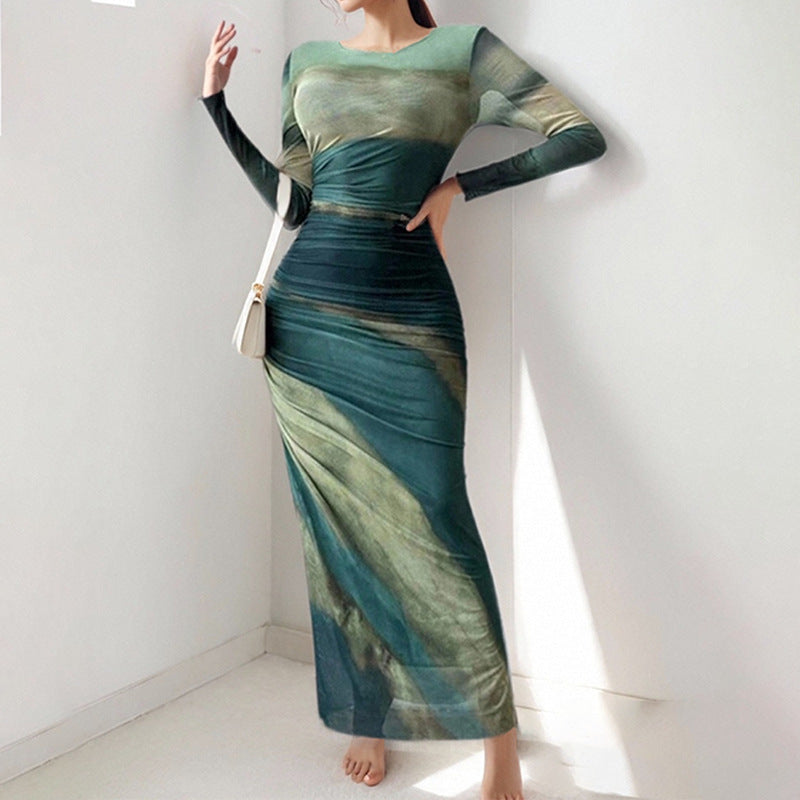 cross-border e-commerce women's fashion: european and american summer new arrivals - elegant, sexy, slim-fit, bodycon round neck dress