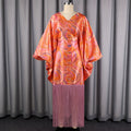 African ethnic print batwing sleeve v-neck dress - designer drawstring waist tassel robe bubu dress