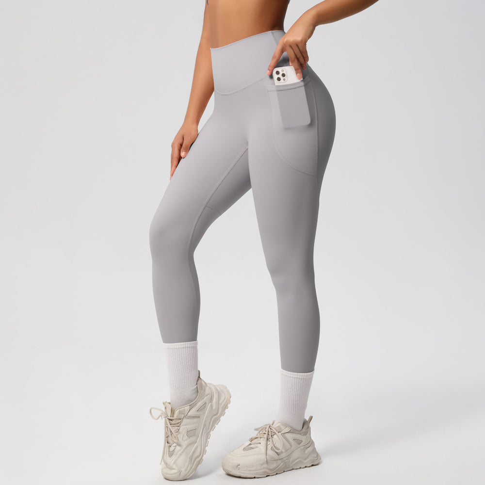 New arrival cross-border pure color double-sided brushed tight high waist high elastic breathable yoga pants sports running fitness yoga clothes