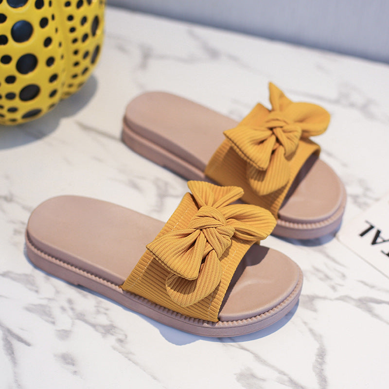 Women's summer sandals 2023 new flat beach slippers non-slip bowknot height increasing thick sole thong sandals