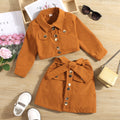 european and american girls' spring/autumn long-sleeved cropped jacket top + bow a-line skirt set - cross-border fashion