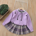 Girls' knit sweater set -  new heart knit sweater korean style tie-up bow soft cardigan two-piece set