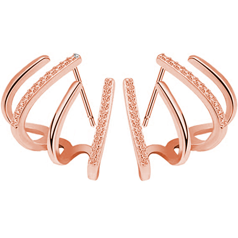 , luxurious fashion casual exquisite small ear winding cuffs four claw zircon earrings cold style diamond earrings