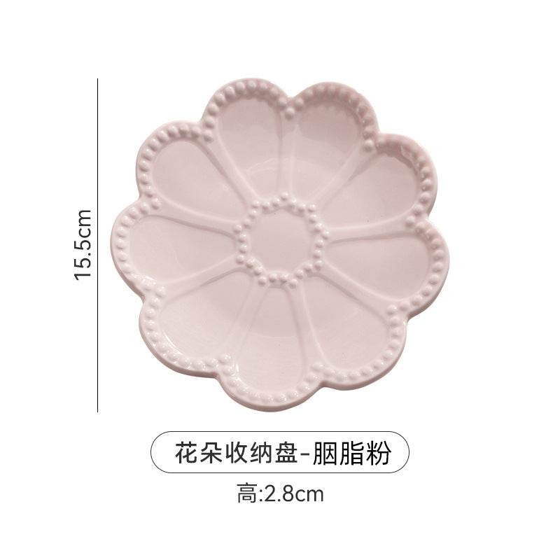 Ins creative floral desktop jewelry organizer ceramic tray - unique embossed entryway display & storage ornament