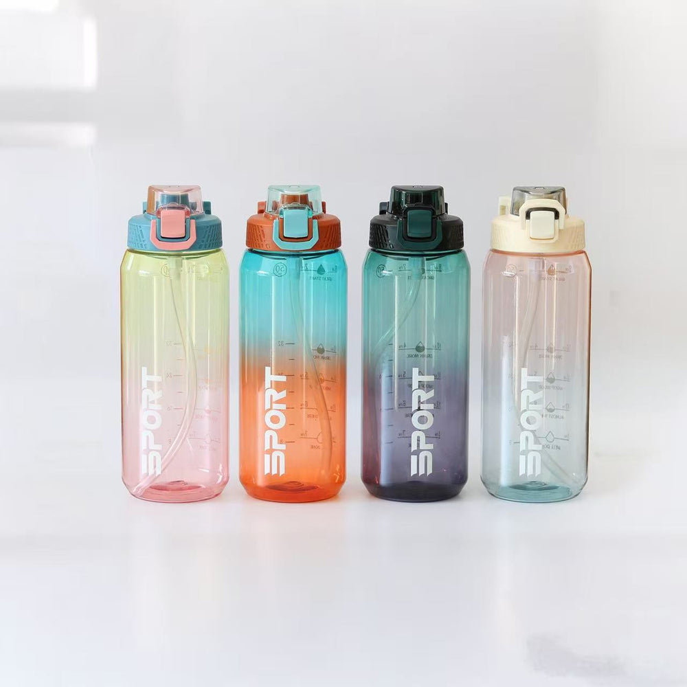 Custom large capacity water bottle, high-temperature resistant plastic cup, sports & fitness straw cup, men's outdoor portable water bottle flask