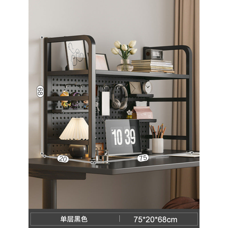Desktop hole board wrought iron bookshelf, table shelf, dormitory layered storage rack, desk household finishing rack